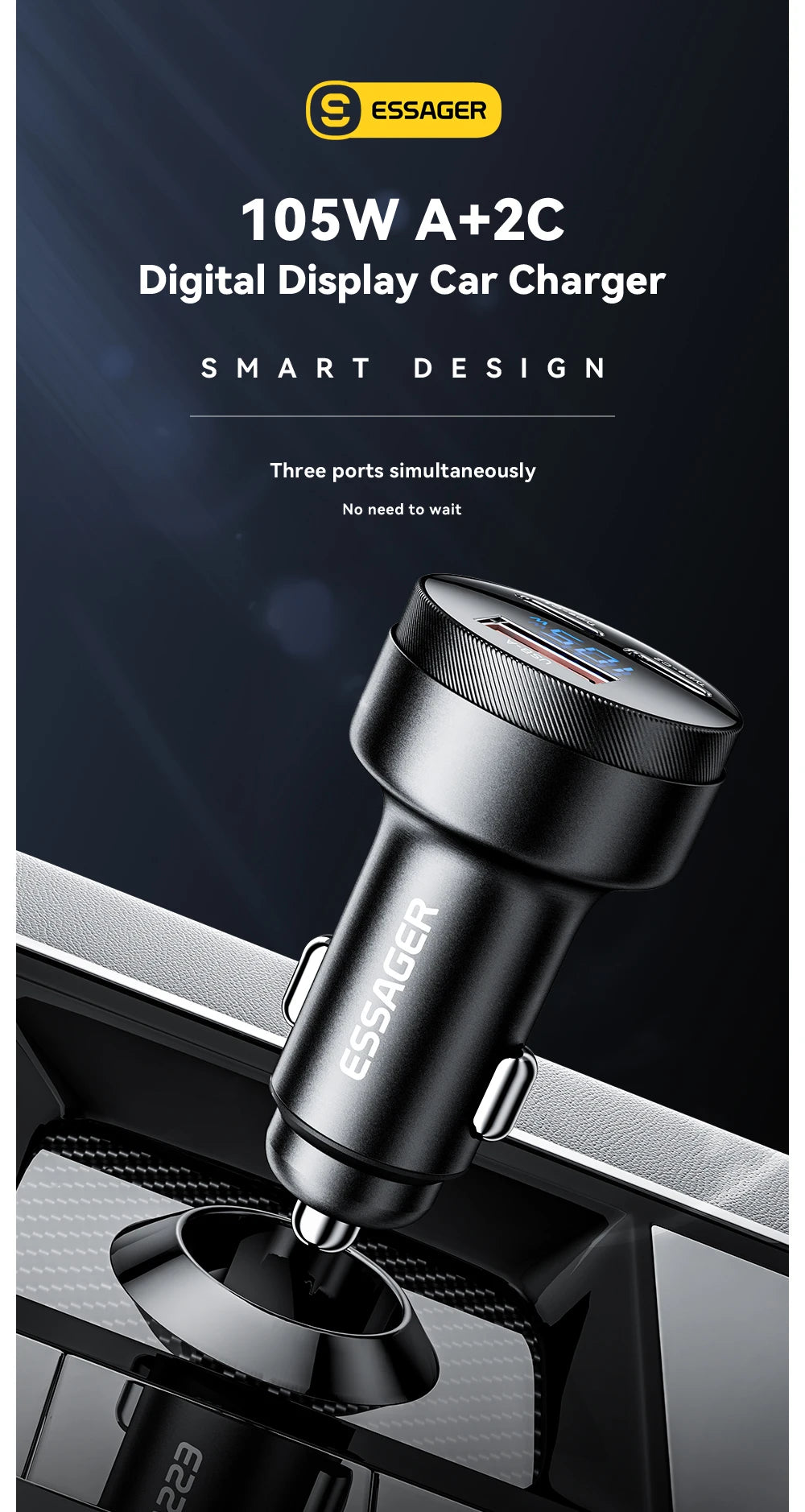 Essager USB C Car Charger 105W Quick Charge PD3.0 QC4.0 3.0 SCP PPS USB Type C  Fast Charging For iPhone 15 14 13 Samsung Xiaomi