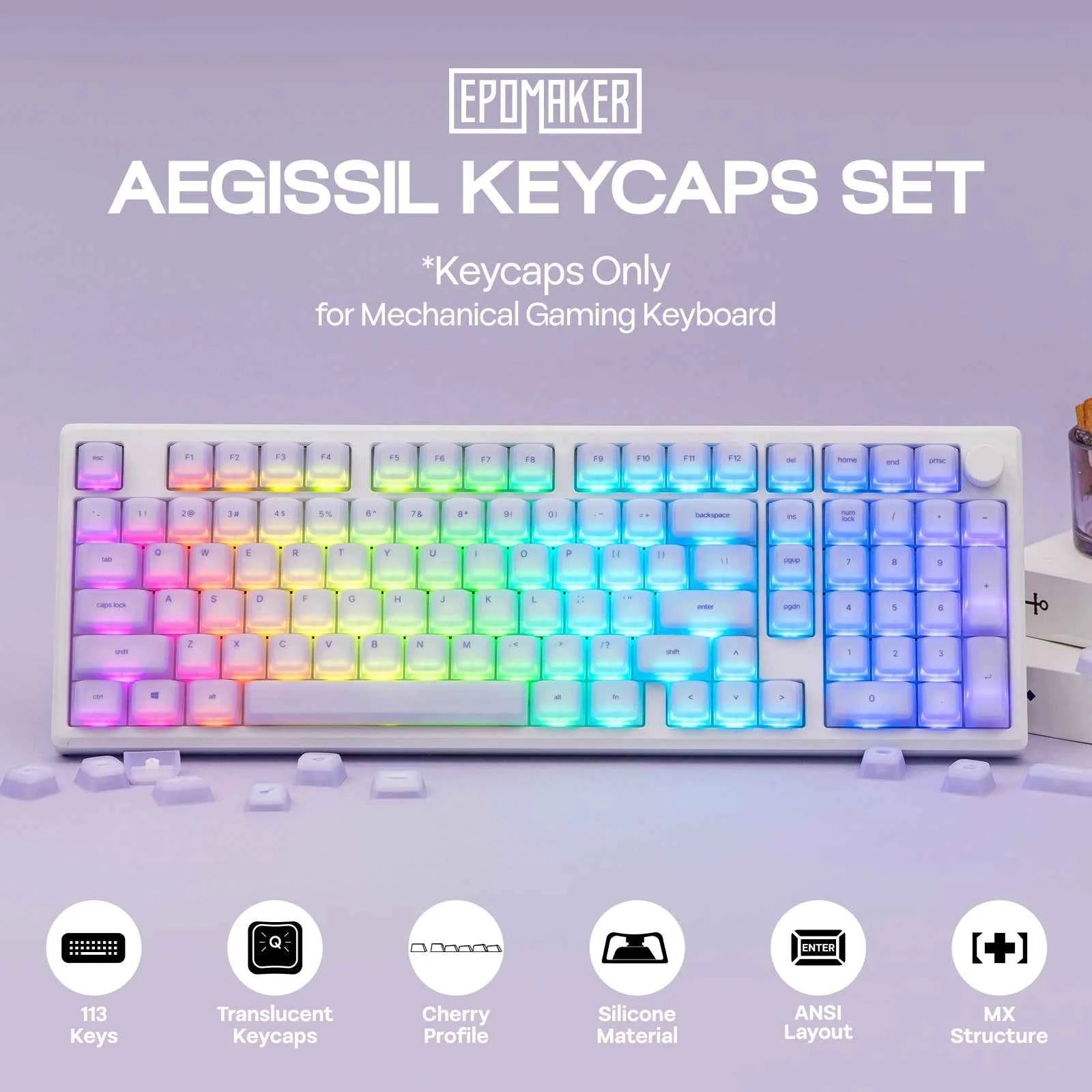 EPOMAKER AegisSil Keycap Set 113 Cherry Profile Silicone Material Keys for Cherry MX/Kailh/Outemu/Gateron Mechanical Keyboard