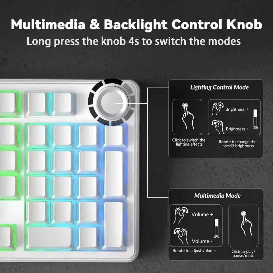 AULA F99 Pro Silent Mechanical Keyboard 2.4G Wireless PBT Keycap Hot-Swappable RGB Backlit Translucent Sided Engraved Keyboard