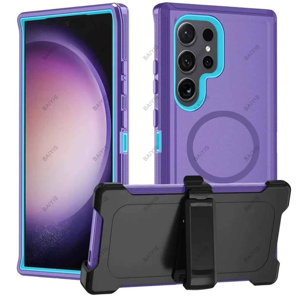 Military Armor OTT For Magsafe Charge Case For Samsung S26 Ultra S25 S24 S23 S22 Plus FE Edge Hard PC+TPU Clip Bracket  Cover