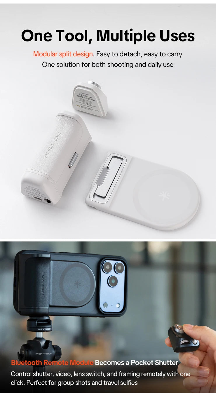 PGYTECH MagCam 2 Phone Grip 3-in-1Camera Phone Grip Modular Kit Bluetooth Remote