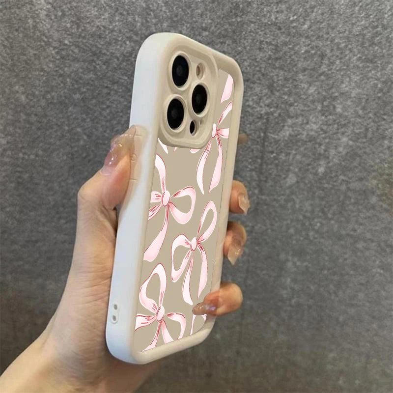 Soft TPU Case For  IPhone 17promax/17air 16 15 14 13 12 11 Pro Max X XS Anti-drop silicone phone case.Girl's pink ribbon bow