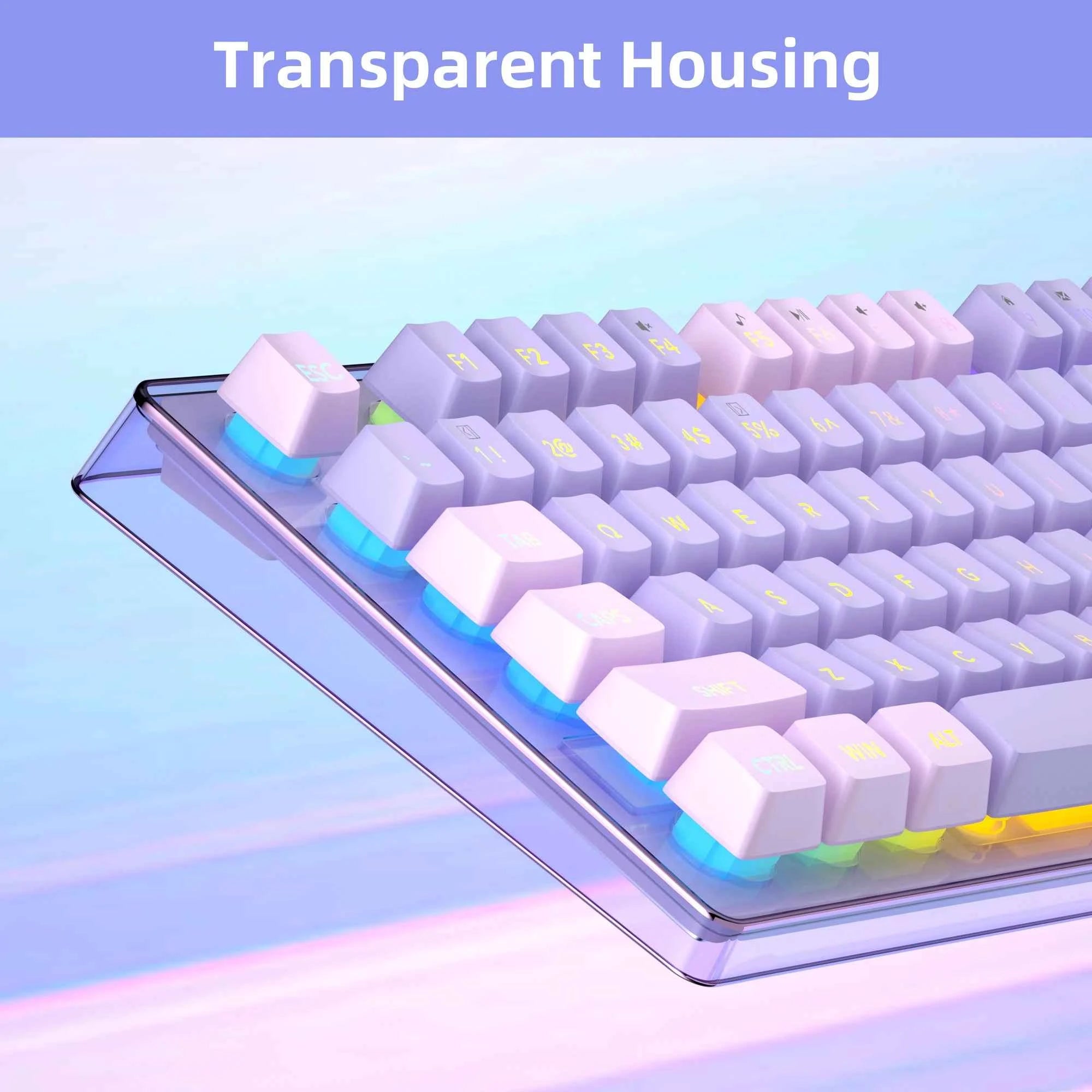 MageGee V550 Wireless Gaming Keyboard and Mouse, 2.4G Full-Sized RGB LED Computer Keyboards with Transparent Shell, Rechargeable