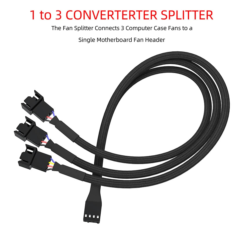 Cylarix PWM Fan Splitter Cable PC 4Pin 1 to 4 Ways Fan Power Extension Adapter Cable Black Sleeved Braided Cable 27cm/10.5 inche - WinSupport Tech
