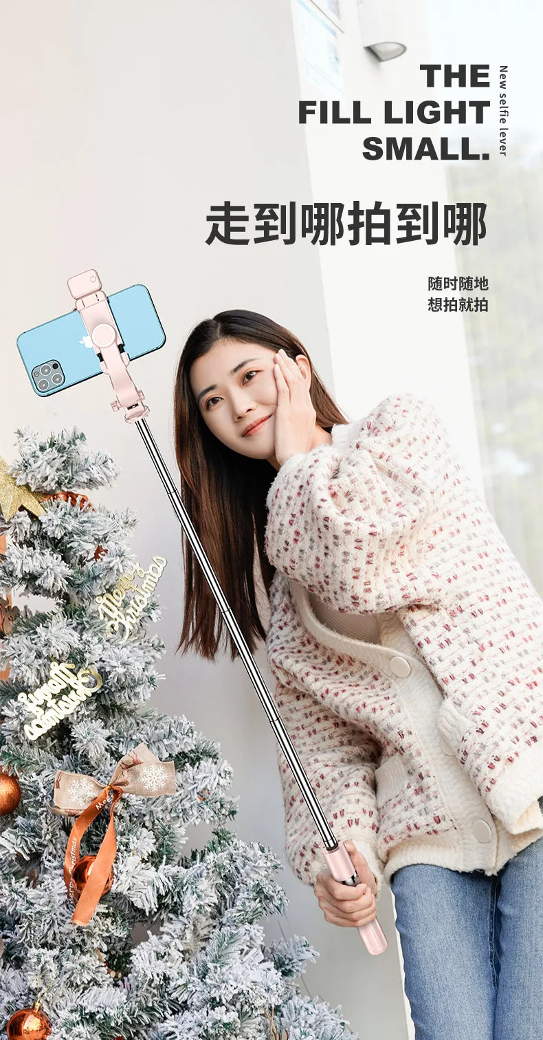 Extendable 1M Bluetooth Selfie Stick with Fill Light and Tripod Stand for Handheld Tk Live Desk Mount