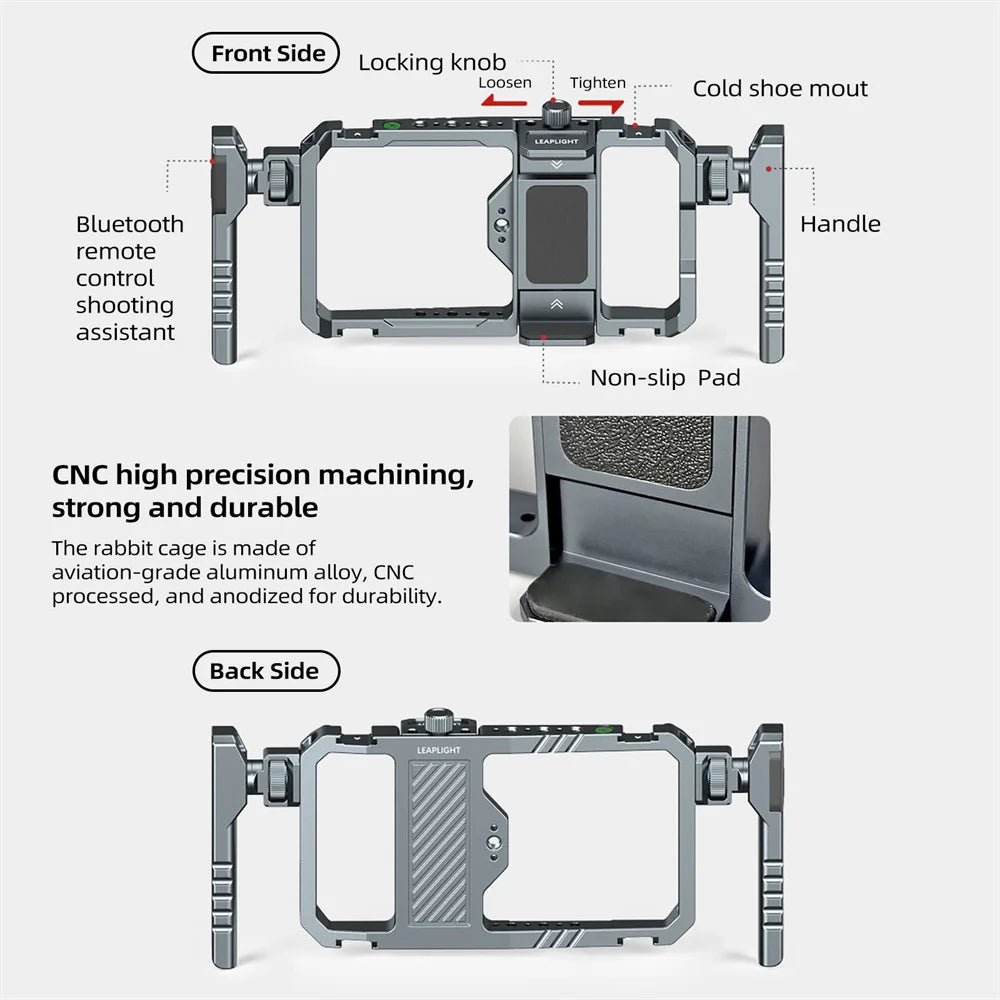 Universal Metal Phone Cage Smart Stabilizer w Handgrip Phone Holder for Iphone 15 14 13 Andriod Mic Led Light Filmmaking Video
