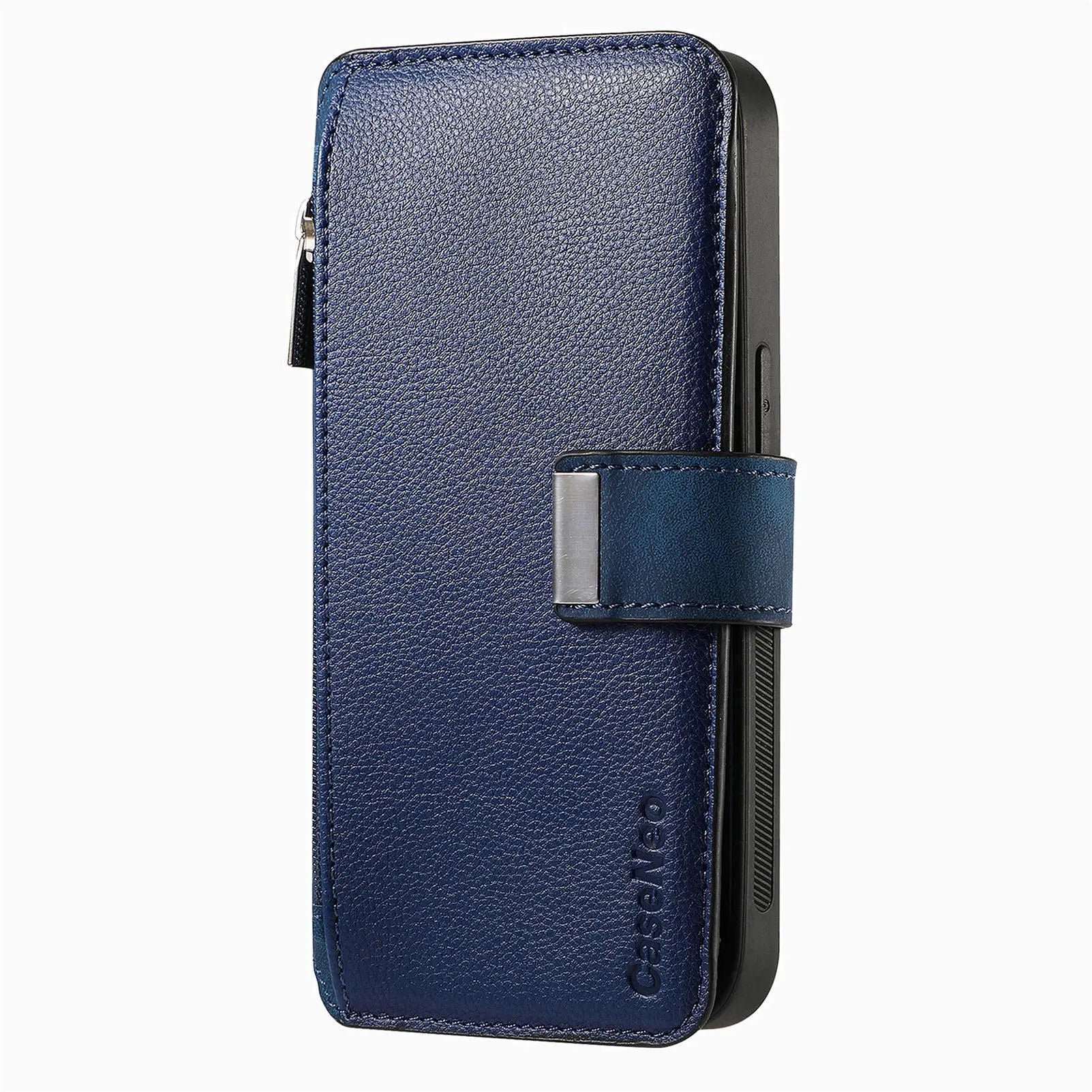 For iPhone 15 14 13 12 11 XS Max XR 8 7 6 Plus Wallet Case, Zipper Storage Design, Detachable Magnetic Flip Folio Cover