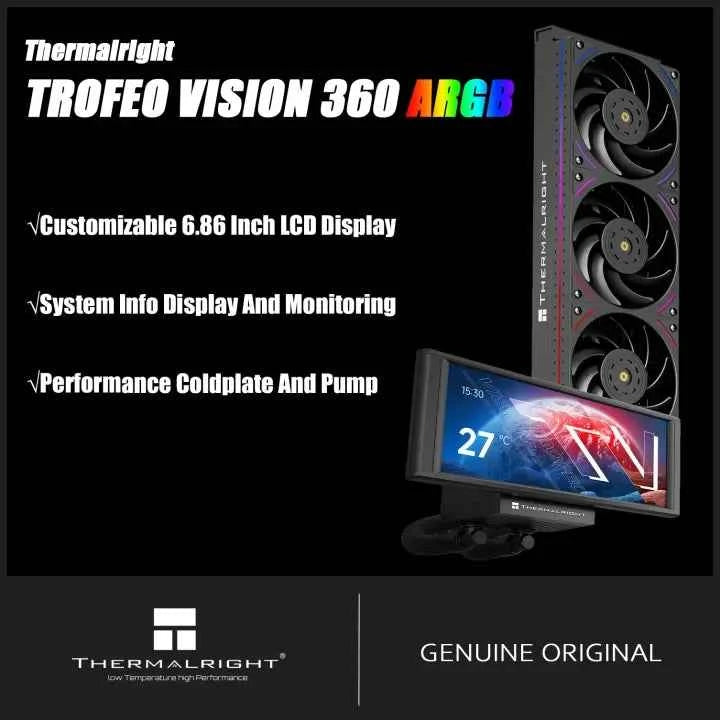 Thermalright TROFEO VISION 360 ARGB BLACK AIO CPU LIQUID COOLER 6.86-inch Full-color LCD Display High-performance Linked-ring