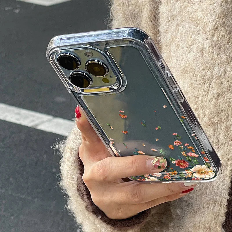 Flower Phone Case For iPhone 16 15 13 11 14 12 17 Pro Max 16E XS XR 7 8 Plus SE Shockproof Transparent Cover Silicone Soft Funda