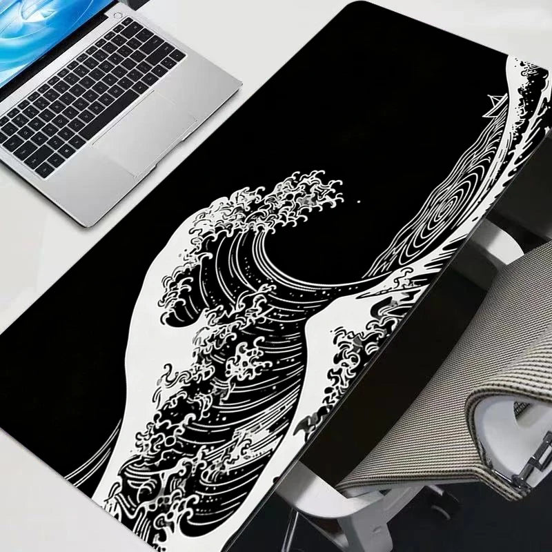 Japanese Black Waves Mouse pad Professional E-sports gamers speed pc Gaming Rubber keyboard notbook desk mat mousepad 800X300