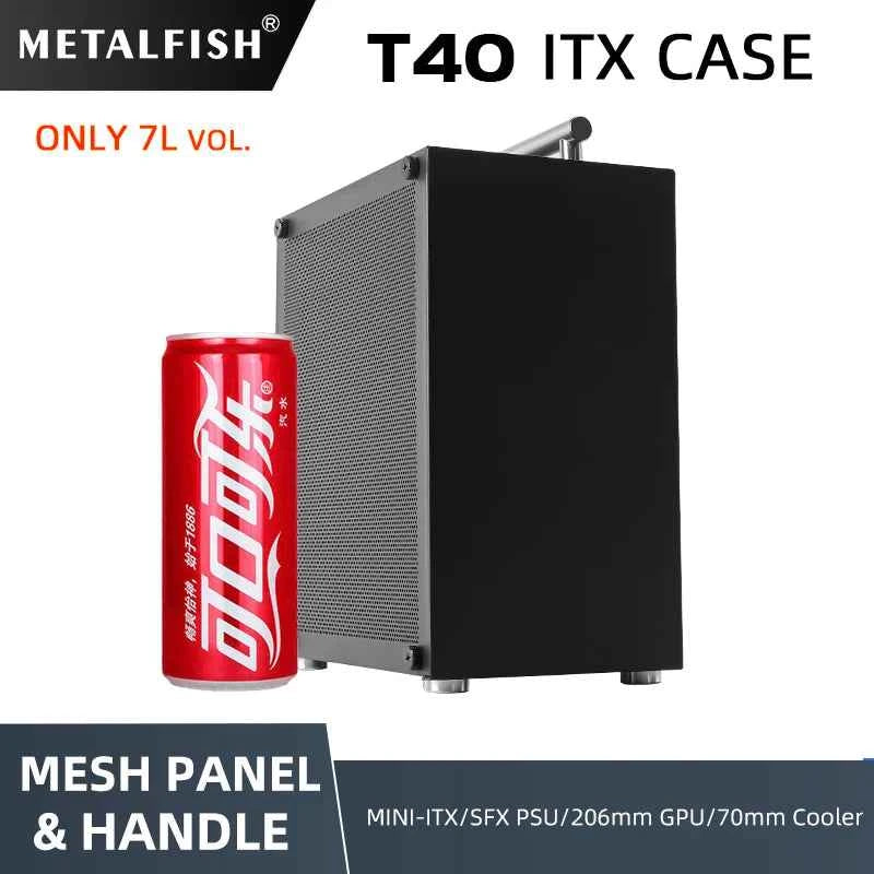 METALFISH T40 Mini ITX Black Case 7L Gaming Computer Chassis Compact transparent PC Support SFX PSU/70mm Cooler/206mm GPU