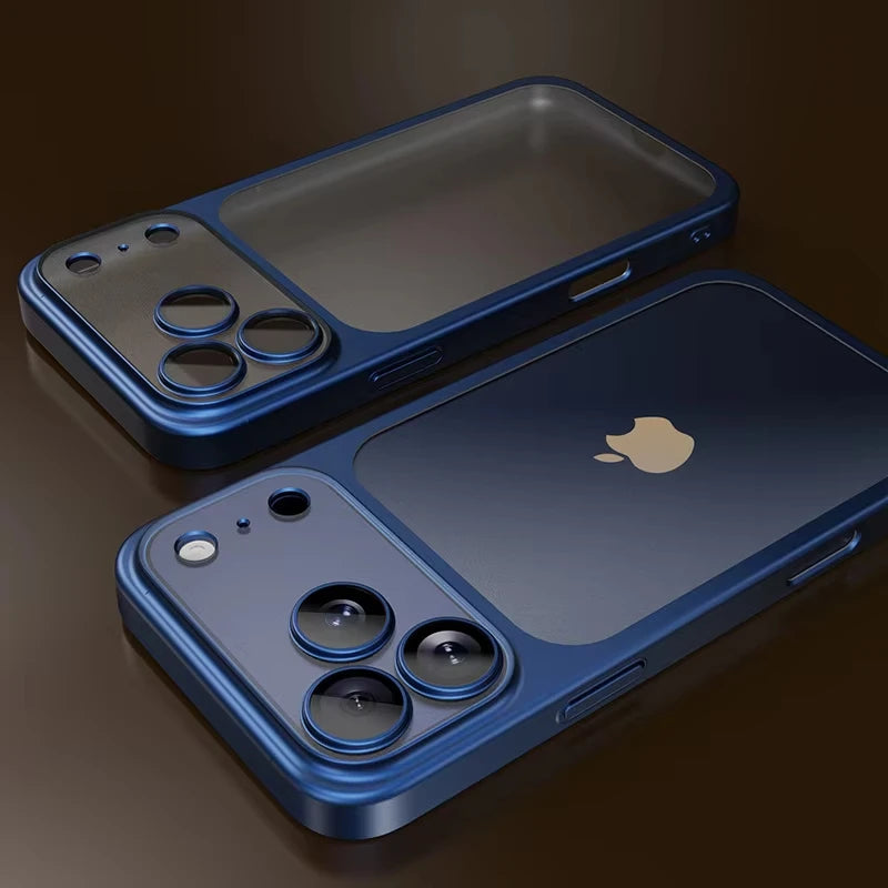 Luxury Transparent Matte Phone Case For iPhone 17Pro Air 17 16 15 14 13 12 11 Pro Max Lens Protection Metallic Color Frame Cover