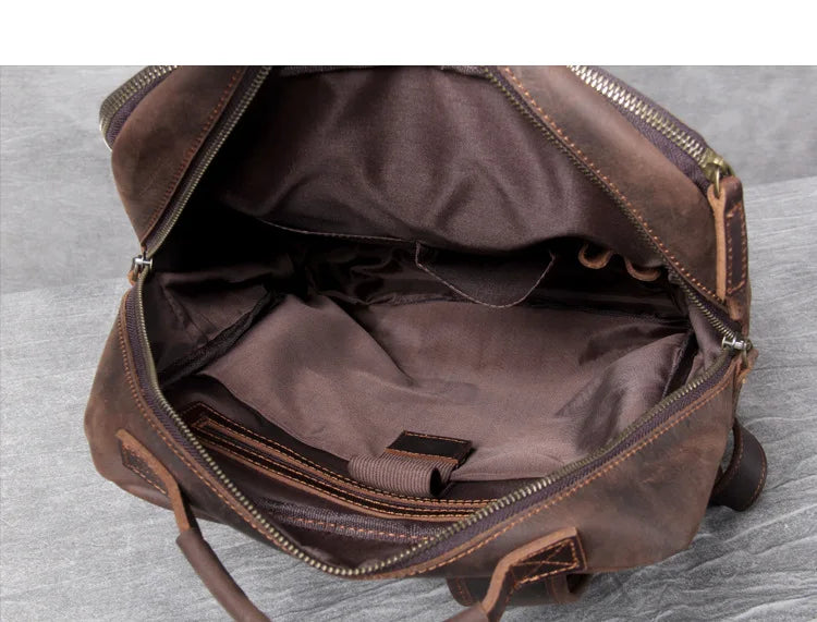 Vintage Crazy Horse Genuine Leather Backpack Men Bagpack Cowhide Hiking Backpack 17