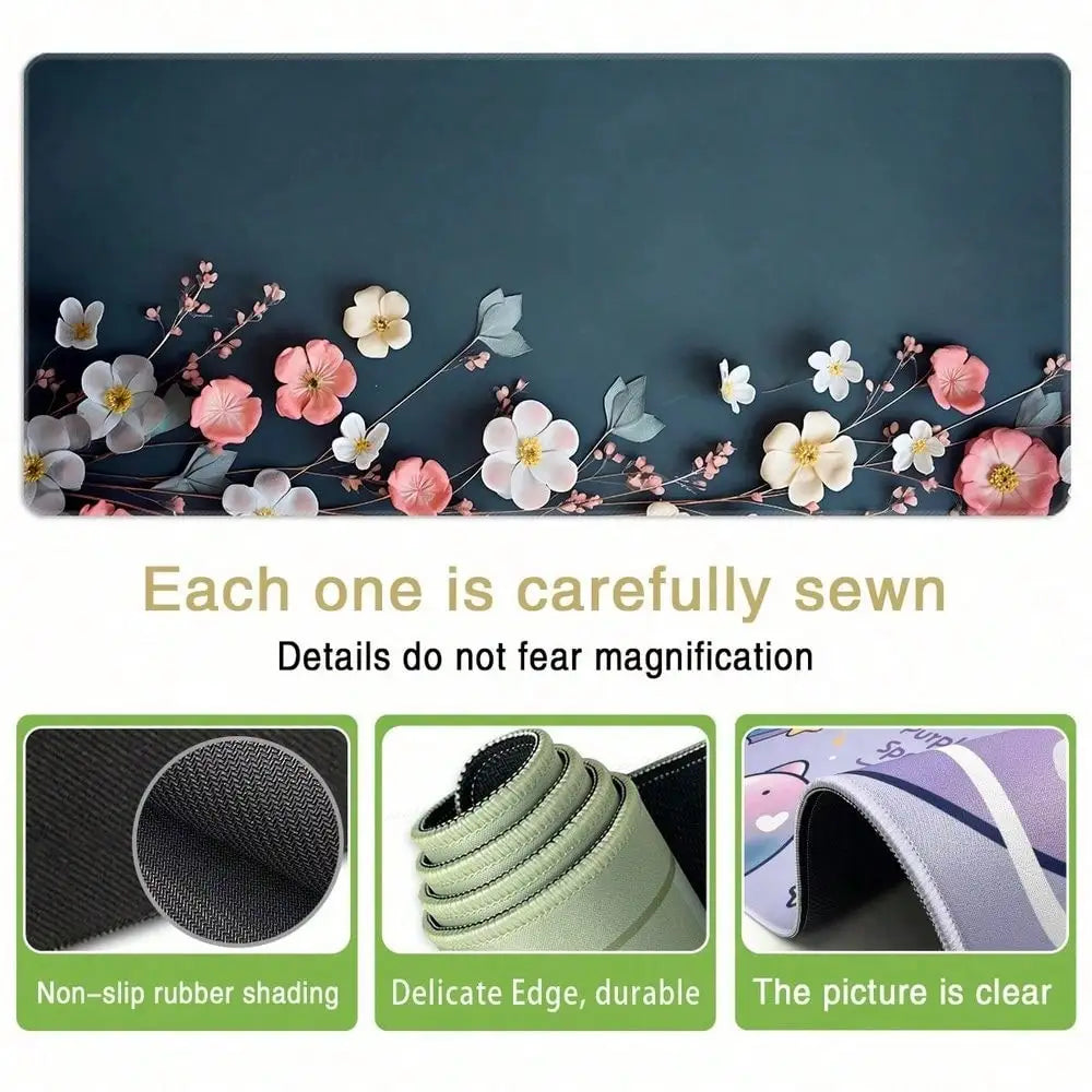 1pc, 31.50 X 11.81 Pink Floral Blossom Large Waterproof Mouse Pad, Antislip Desk Protector For Keyboard, Mouse, Smooth For Gaming, Desk Accessory, For Home