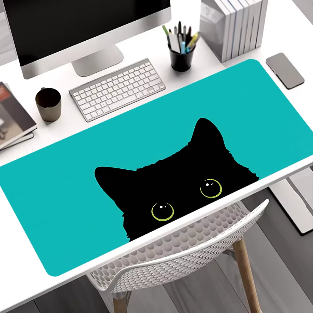 Large Black Cute Cat Mouse Pad Gaming Non-slip Rubber Base Precise Seam Design Washable Durable PC Desk Mat for Games and Office
