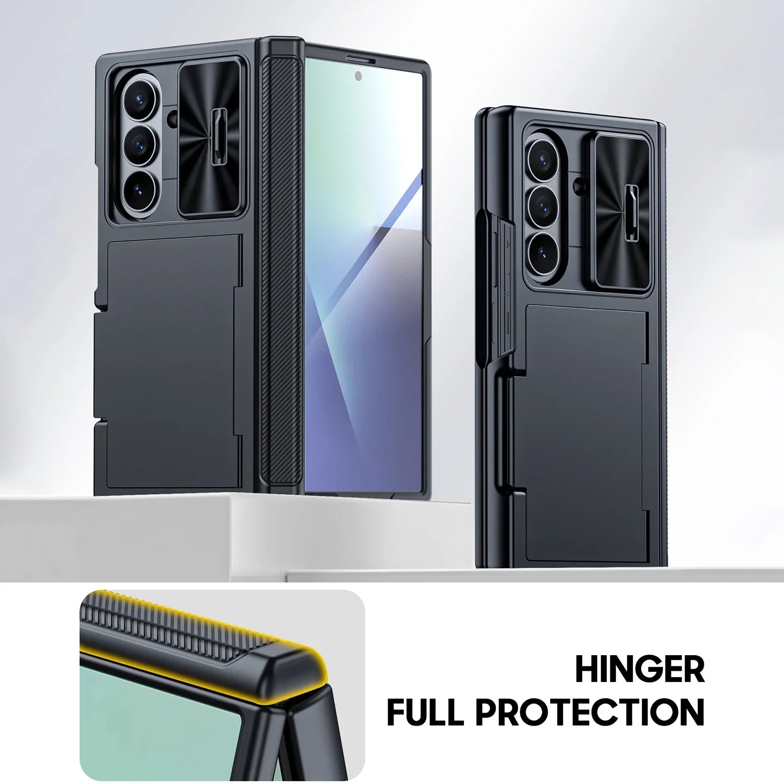 for Galaxy Z Fold 7 Phone Case,RFID Wallet with Cards Holder,Hinge Cover,Camera Cover,Suitable for Men and Woman-Black
