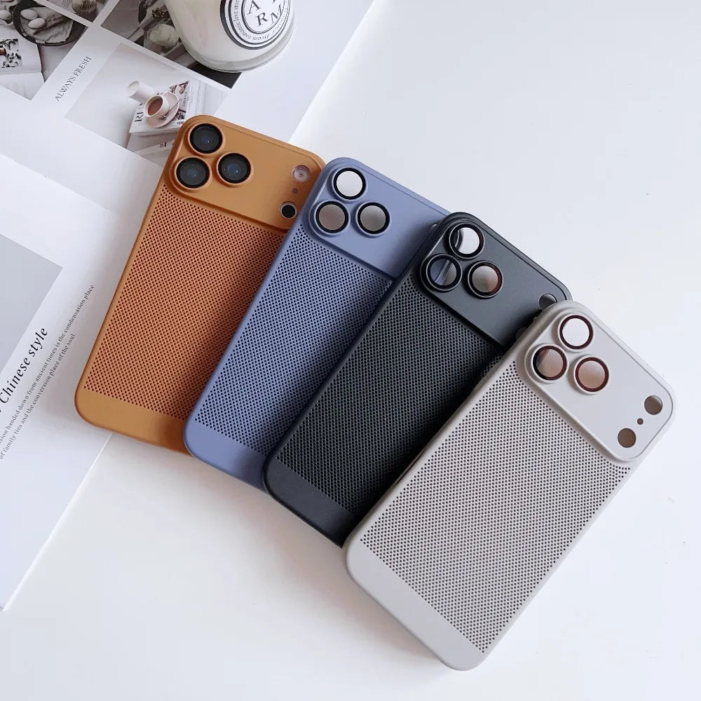 Original Ultra Thin Cooling Heat Dissipation Phone Case For iPhone 17 16 12 15 13 14 Pro Max Plus 17Pro 17 Air Breathable Cover