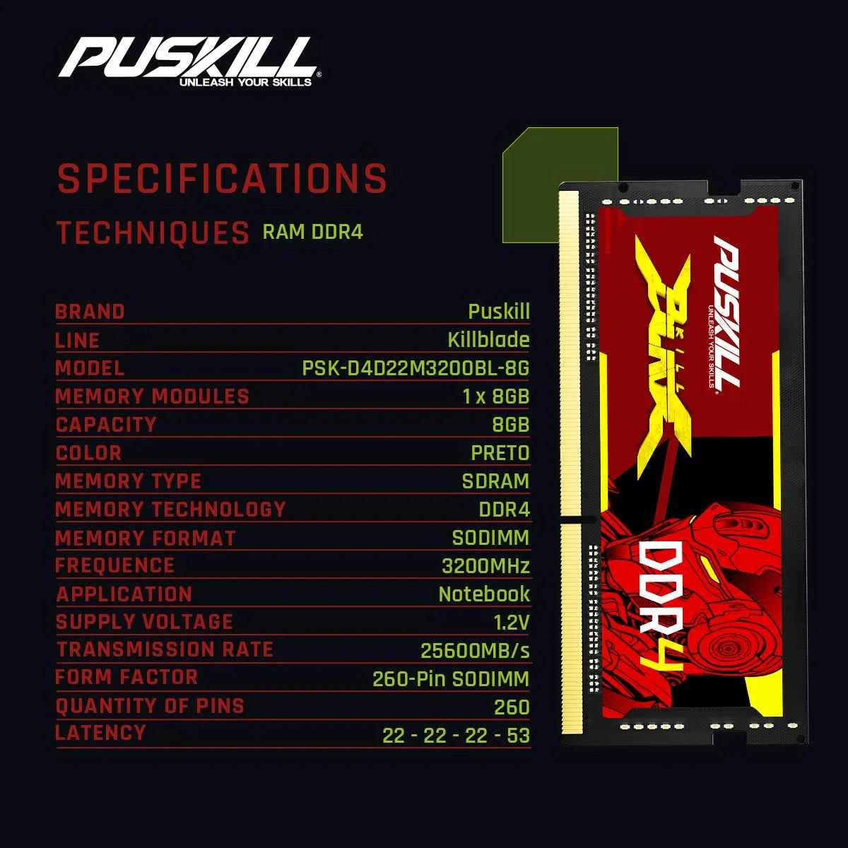 PUSKILL DDR4 Memoria RAM 16GB 8GB 1.2V 3200MHz 2666MHz  260-PIN Notebook SODIMM Laptop Memory