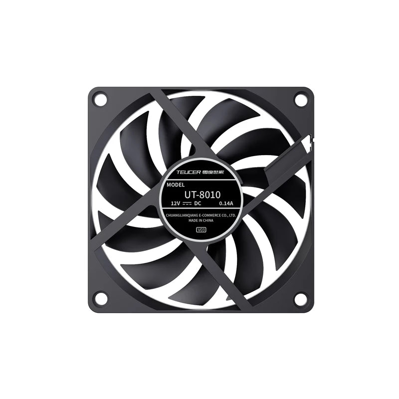 TEUCER UT-8010 Slim 80MM PC Case Fan 800-3000RPM Intelligent Temperature Control 8CM Thickness 10mm Black Cooling Fan