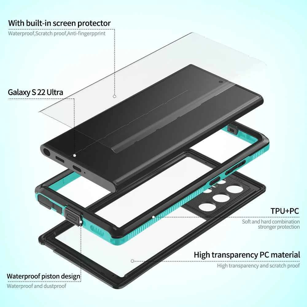 IP68 Waterproof Diving Swim OutdoorSport TPU Armor Cover Case For Samsung Galaxy S22 Ultra Plus S21 S20 Note 20 Ultra Note 10