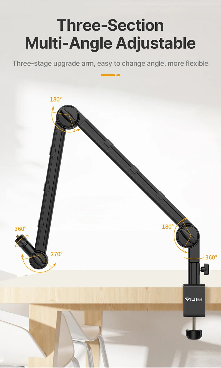 Vijim LS24/LS25 Microphone Boom Arm Stand – Heavy Duty Adjustable Desk Mount for Blue Yeti, DSLR Camera, Smartphone & Streaming Setup