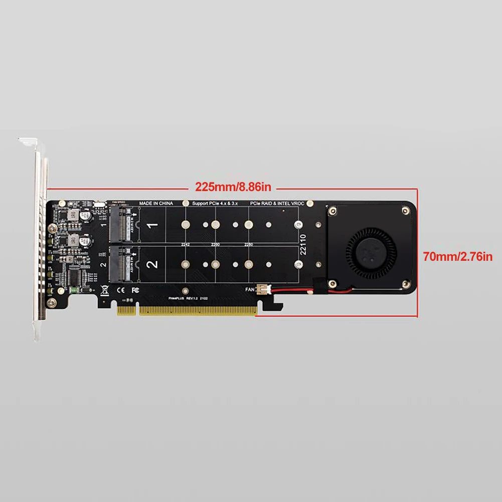 PCI Express 4.0 X16 to 4 Port NVME RAID Card Adapter Card M Key 4 NVME 4x32Gbps M2 NVME Expansion Card for 2280/2260/2242/2230