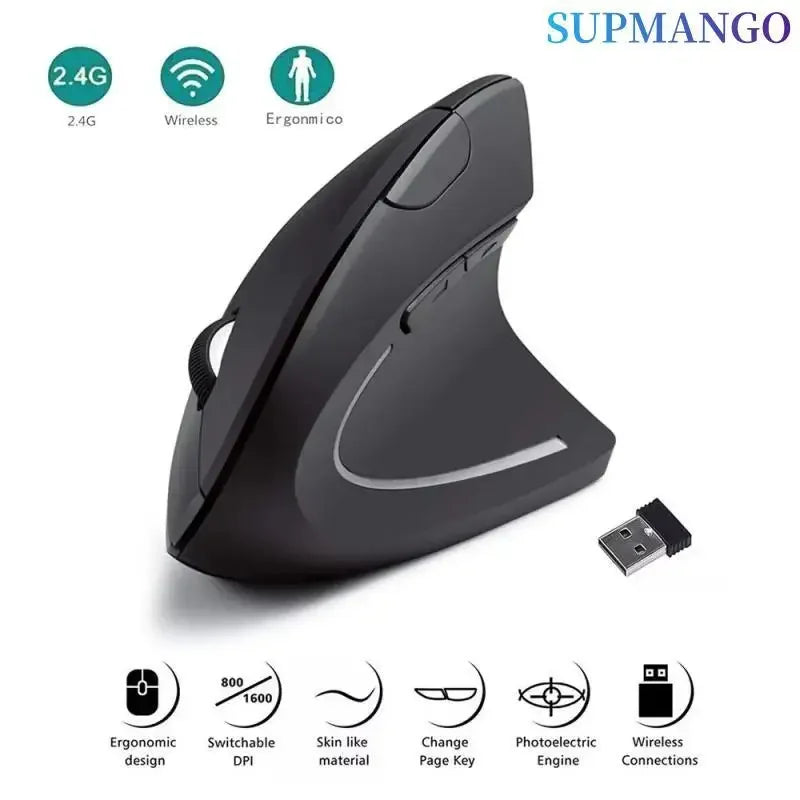 Vertical Mouse Ergonomic 2.4GHz Wireless Optical Mice 3 Adjustable DPI 800/1200/1600