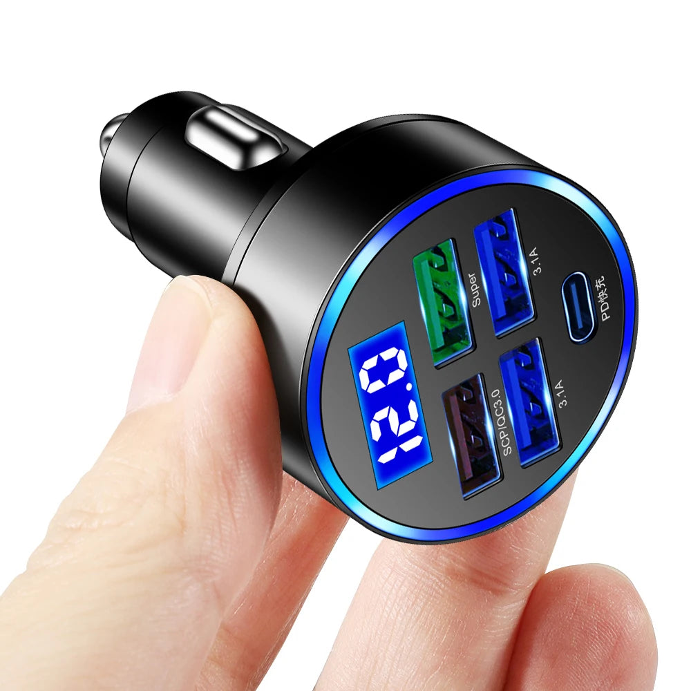 250W PD USB Car Charger Fast Charging Type C USB Phone Adapter in Car For iPhone 13 Pro Xiaomi Huawei Samsung Car Quick Charger