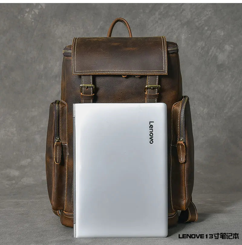 Vintage Crazy Horse Genuine Leather Backpack Men Leather Bagpack Climbing Rucksack male Large Hiking Backpack M814
