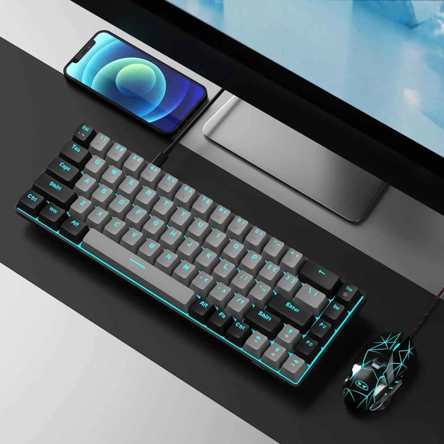 MageGee Portable 60% Mechanical Gaming Keyboard, MK-Box LED Backlit Compact 68 Keys Mini Wired Office Keyboard with Red Switch f