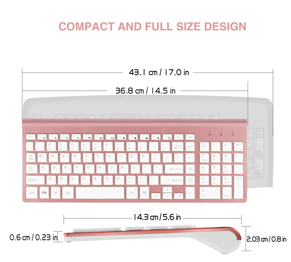 Wireless Keyboard Mouse Combo,U.S. Layout,2.4G USB Compact and Convenient, Slim, Portable Ergonomic, Silver White