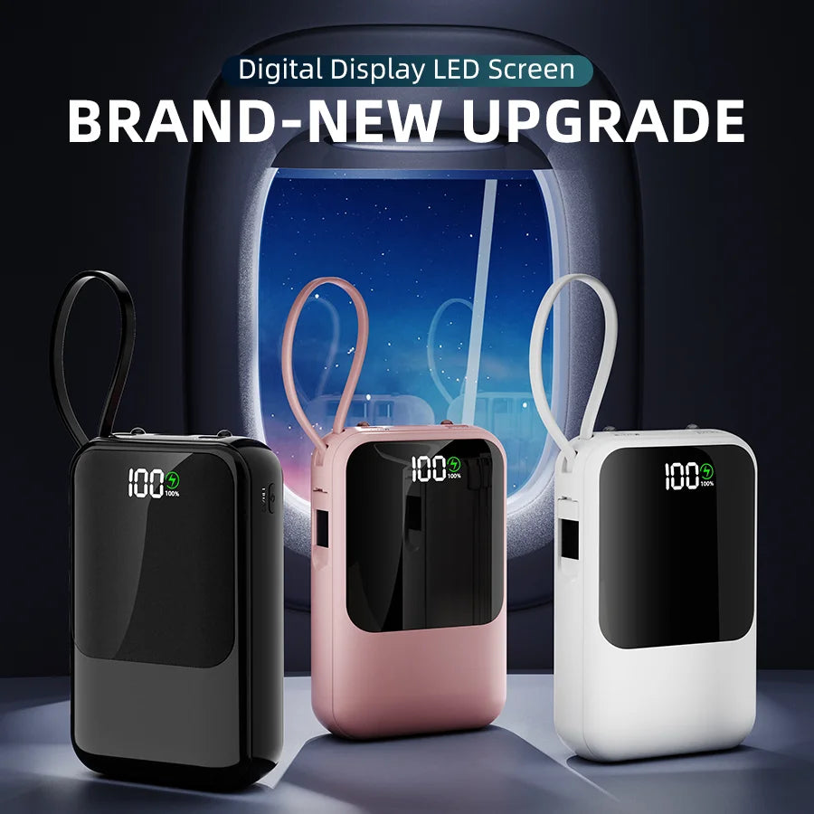 10000mAh Portable Power Bank for Universal Devices Super Fast Charging with Built-in Cable Large Capacity Power Bank for iPhone Samsung Huawei Xiaomi