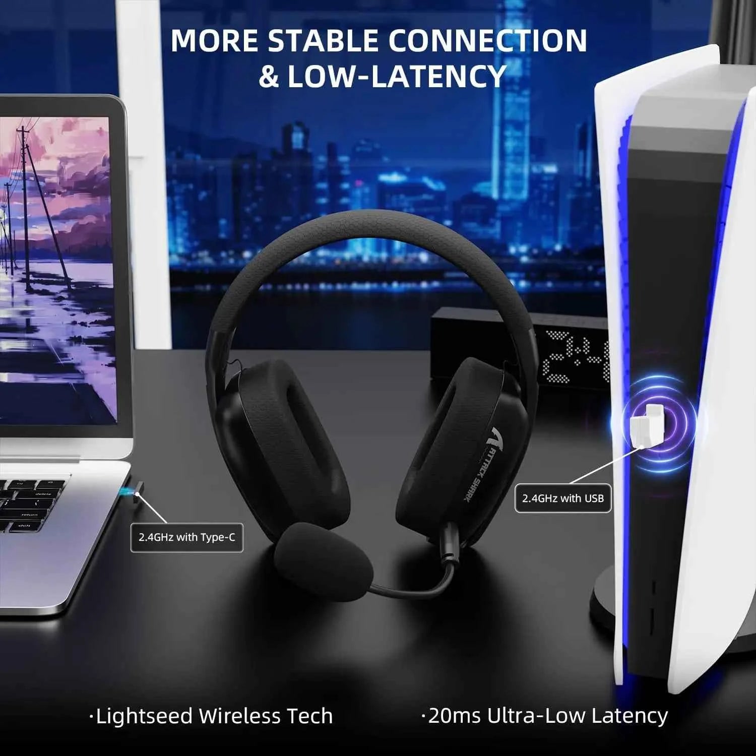 ATTACK SHARK L80PRO Wireless Gaming Headset Lightseed Tech- Built-in&Detachable Dual Microphone-Lightweight Headphone-Tri-Mode