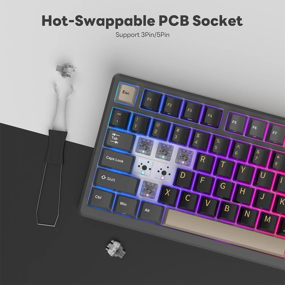 RK ROYAL KLUDGE M75 Gasket Mechanical Keyboard 2.4G Wireless/Bluetooth/USB 75% RGB Hot-Swappable Gaming Keyboard with Display
