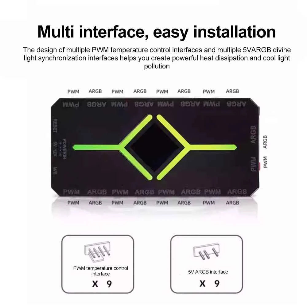 3 in 1 5V 3 Pin ARGB Controller Cooling Fan Hub 4 Pin PWM Magnetic Suction Hub PWM Fan Hub 1To9 Ports for Computer PC Case Fan