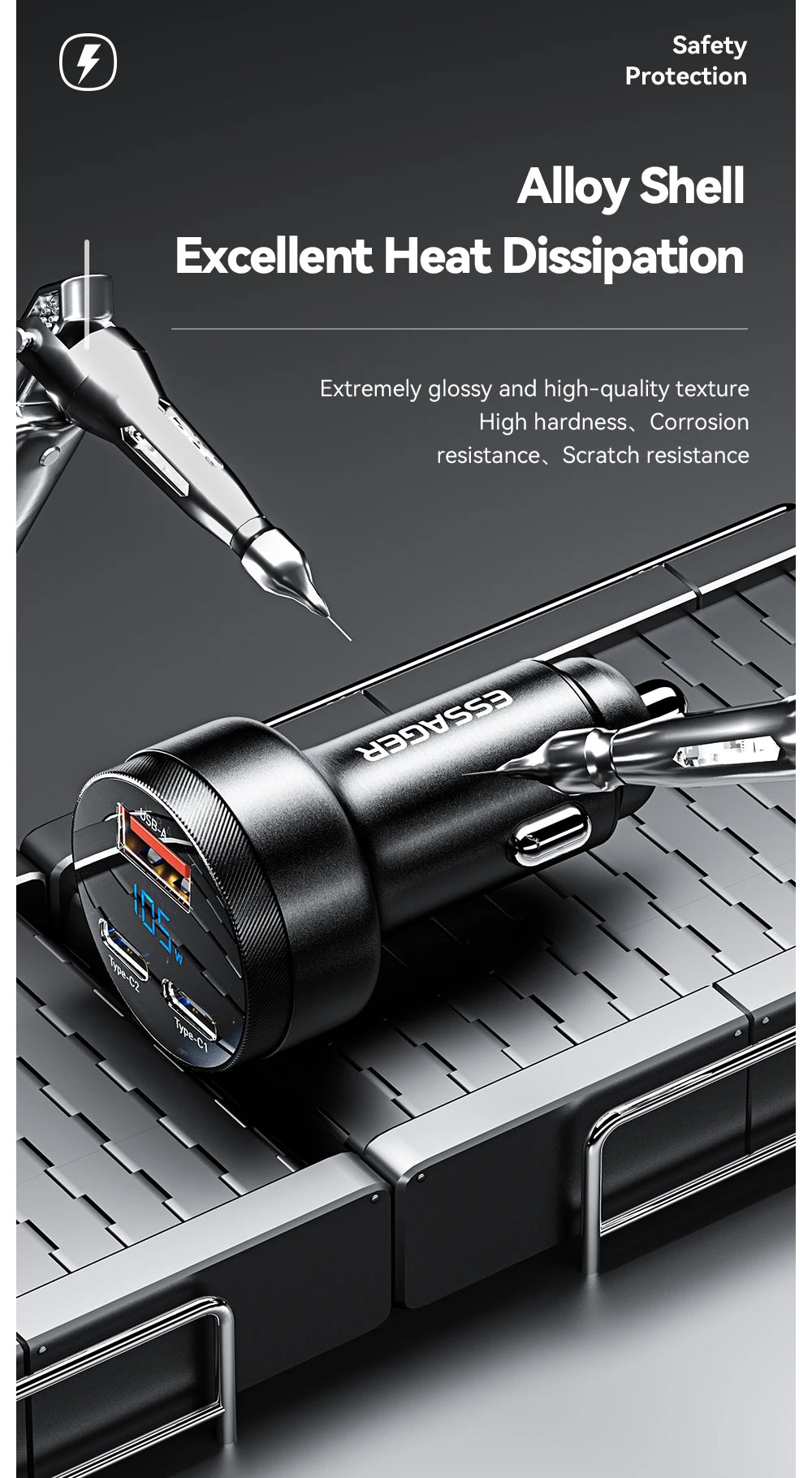 Essager USB C Car Charger 105W Quick Charge PD3.0 QC4.0 3.0 SCP PPS USB Type C  Fast Charging For iPhone 15 14 13 Samsung Xiaomi