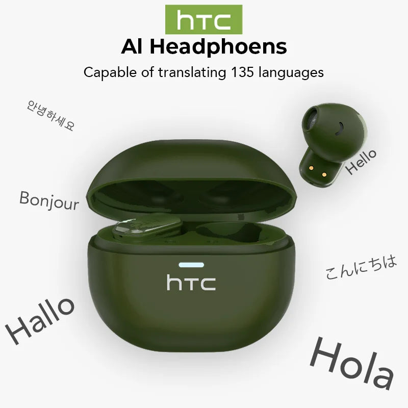 HTC NE16 AI Earphones Bluetooth V6 TWS Sports Wireless Headphones with Mic Noise Reduction HD Call AI Translator Earbuds Mini