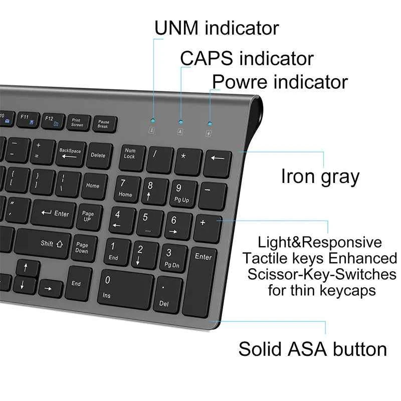 Jomaa Russian Spain Wireless Keyboard and Mouse Combo 2.4G Full Size Silent Button Keyboard Mouse Set for Laptop PC Computer