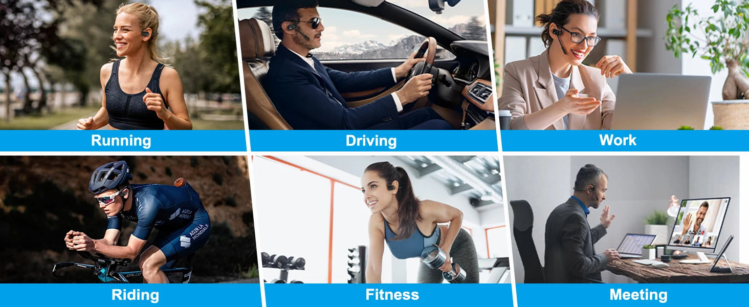 Bluetooth Headsets with Microphone Boom Noise Canceling Hands Free Call Open Ear Wireless Headphones Mute Button for Drivers Gym