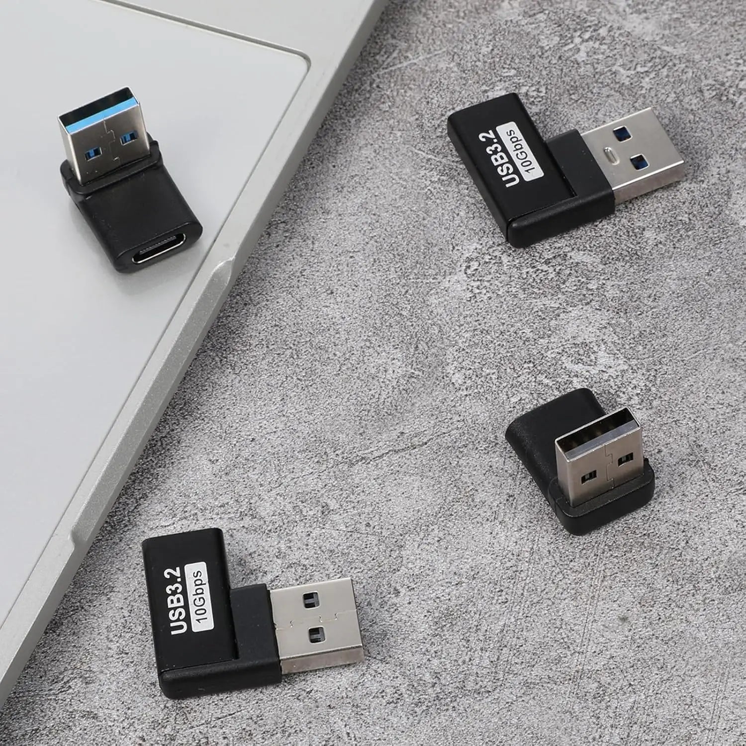90 Degree USB to USB C Adapter (4 Pack), Up and Down Angle, Left and Right Angle A Male to Type C Female Extender Connector