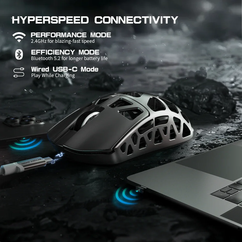 ATTACK SHARK R3 Magnesium Alloy Gaming Mouse 8K SUPERLIGHT 8000Hz 6 Adjustable DPI up to 26000 PAW3395 BT/2.4G Wireless/Wired - WinSupport Tech
