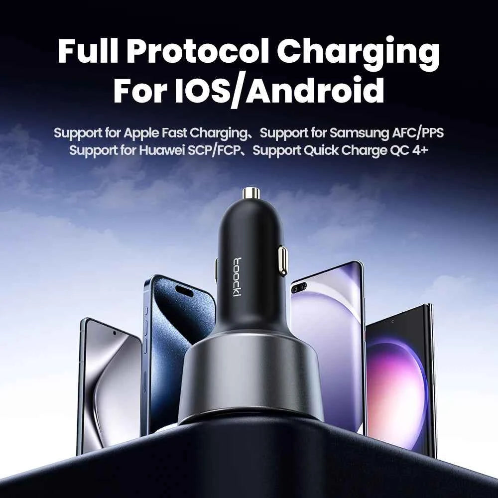 Toocki 200W Car Charger USB Type C QC 4.0 PPS 45W PD 100W Fast Charging USB C Car Phone Charger for iPhone 16 15 Samsung Macbook