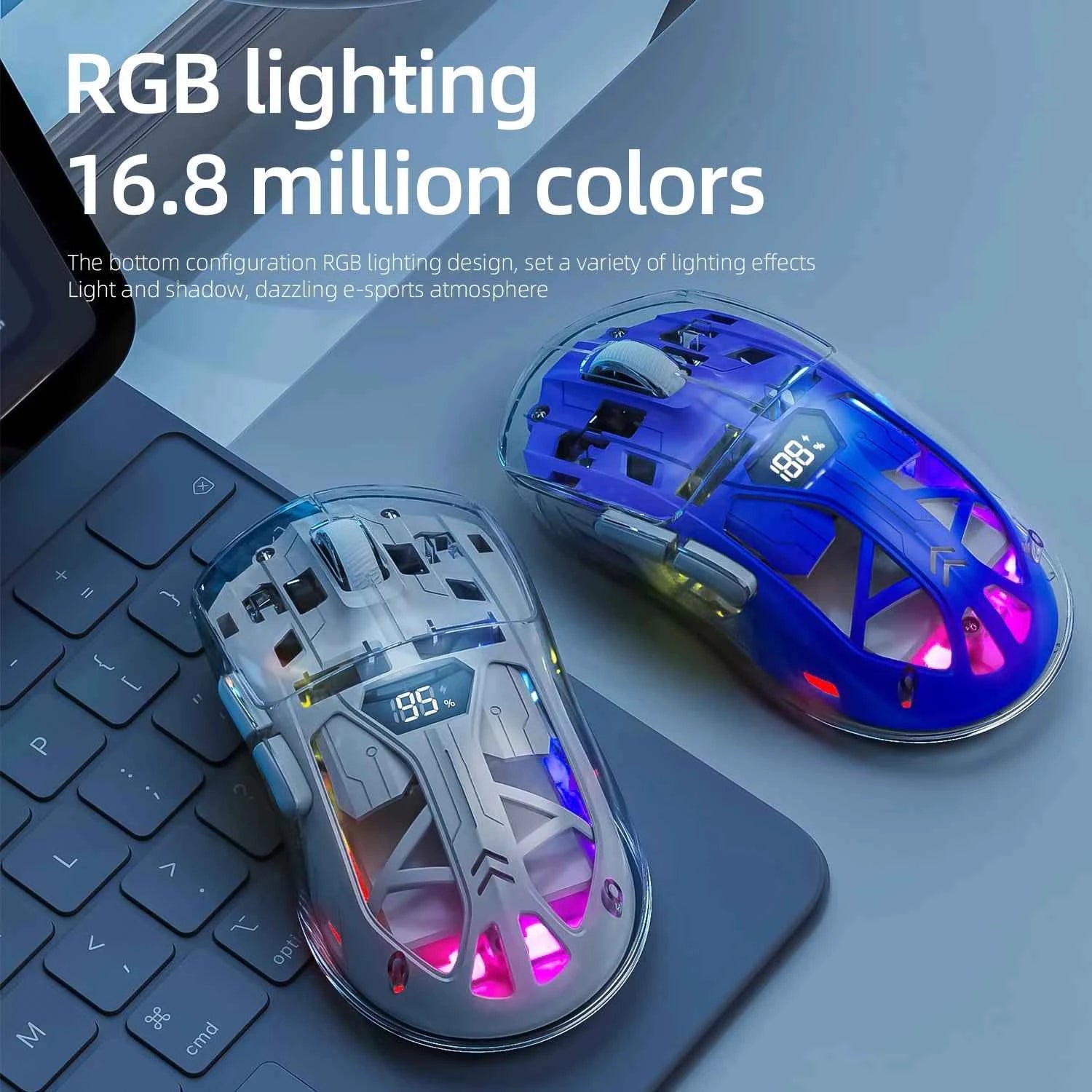 FREEWOLF A2 Transparent Wireless RGB Mouse, Bluetooth Dual-mode Connection