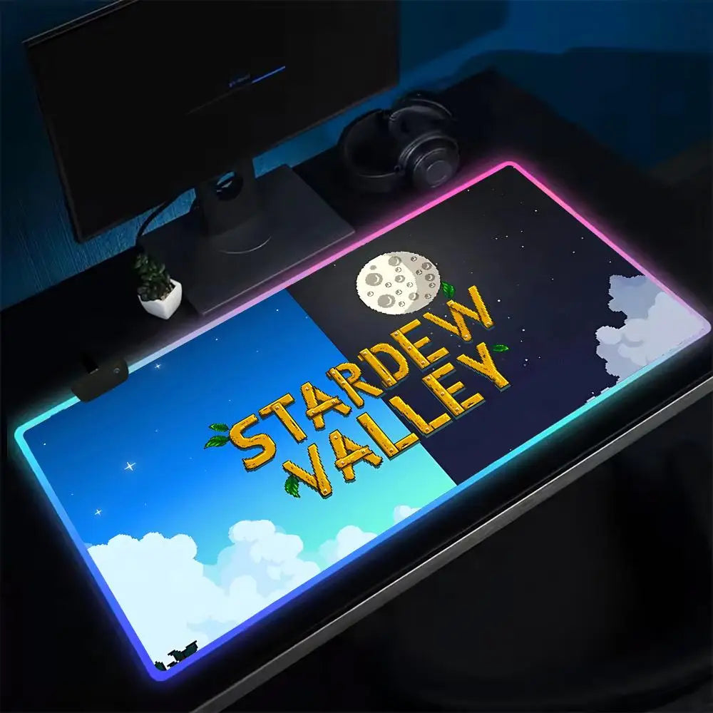 Super Farmer S-STARDEW VALLEY Mouse Pad Anime Gaming Mouse Pad LED Table Pads Backlit Rubber Desktop XXL Mousepad RGB Desk Mats