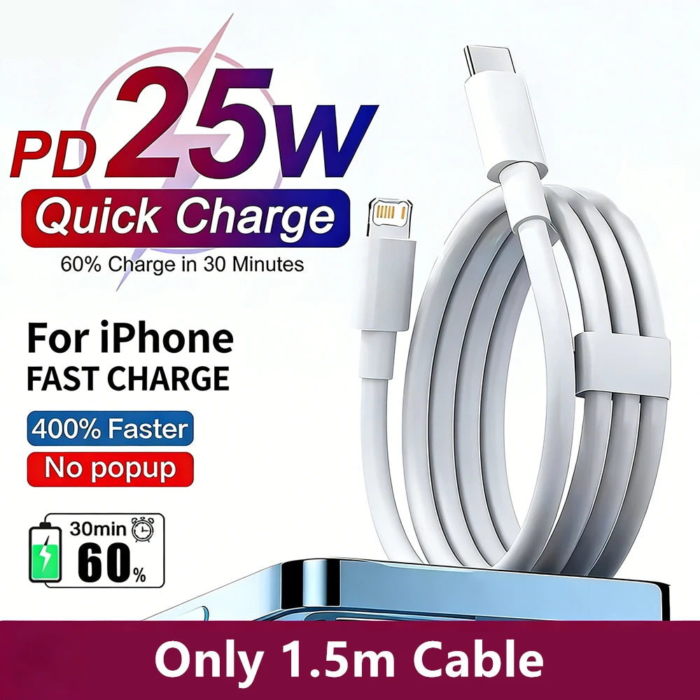 25W PD USB C Multi-Port Fast Charger For iPhone 11 12 13 Mini 14 Pro Max X XR XS Max 7 8 Plus Quick Charging PD Cable 1m 1.5m 2m