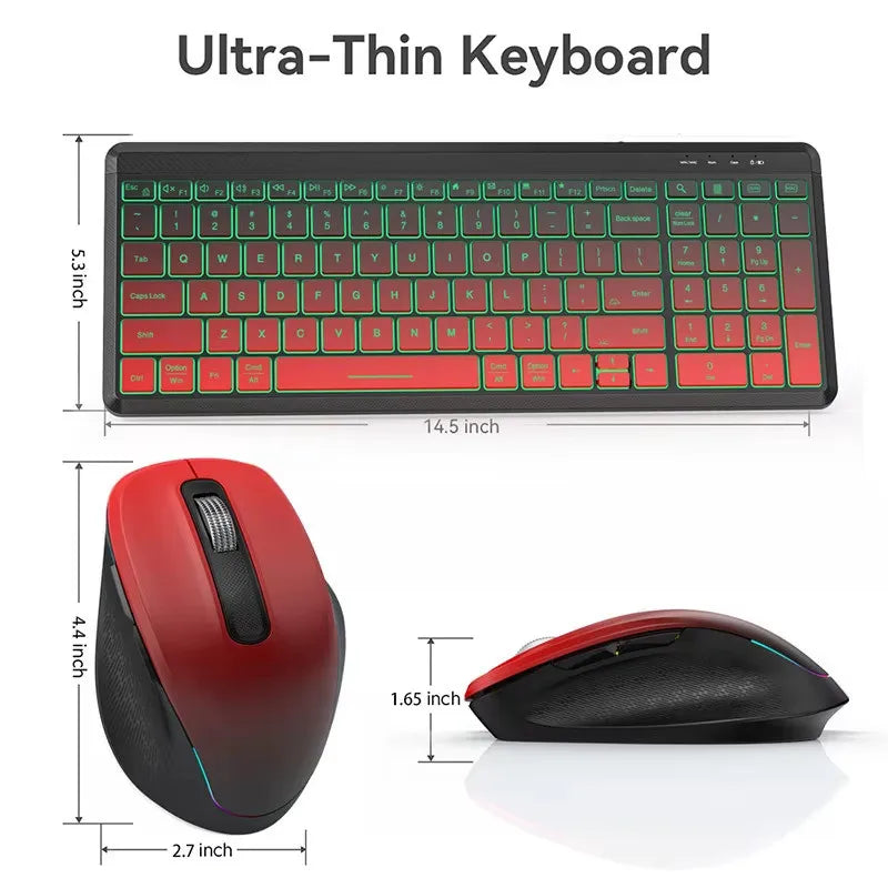 Jomaa RGB Backlit Silent Wireless Keyboard and Mouse Combo 2.4G Dual Mode Rechargeable Wireless Keyboard Mouse set for Desktop/L
