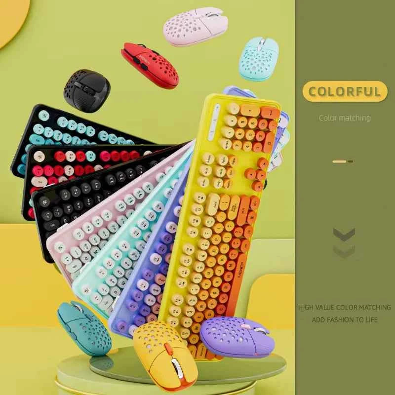 104 Keys 2.4G Wireless Gaming Keyboard and Mouse Combo,Cute Retro Round Keycap Ergonomic Keyboard,With Multimedia function keys