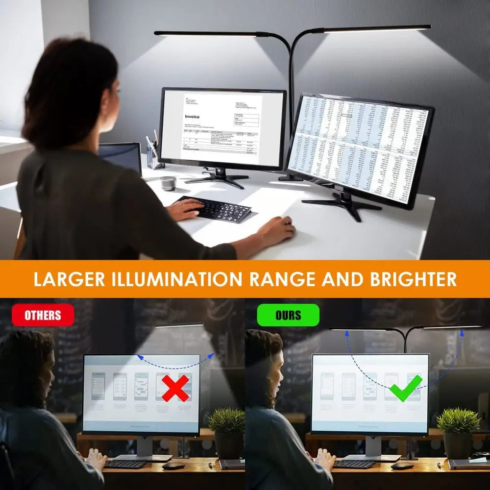 LED Desk Lamp Double/Single Head Reading Table Lamp With Clip Dimmable Brightness For Home Study Office Lighting PC Eye Protect