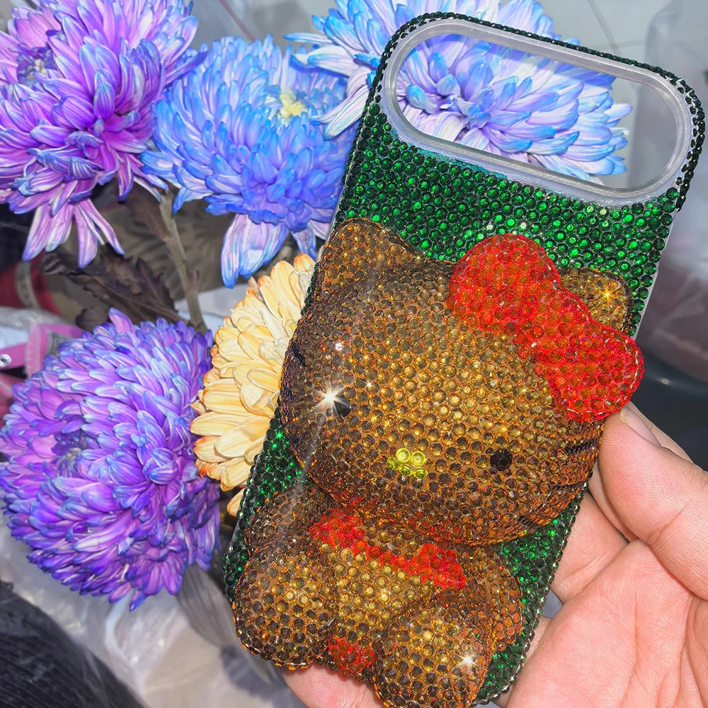 Christmas Hello Kitty Rhinestone Crystal Phone Case Chain For iPhone17 16 15 14 13 12 11Pro Max X Xs XR 7 8 Plus Transparent