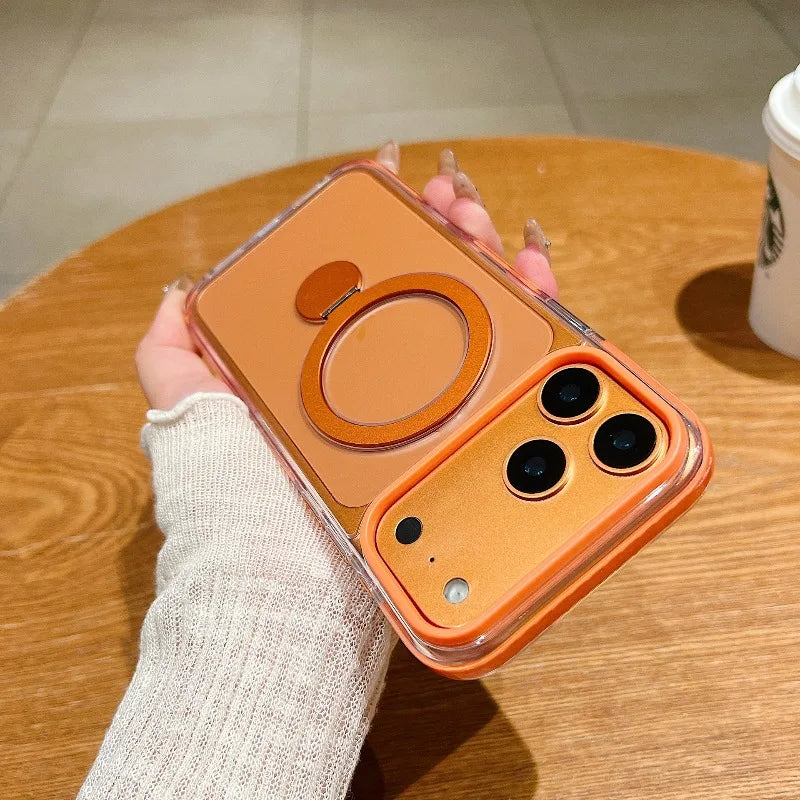 Luxury Matte Translucent Magnetic Ring Stand Armor Case For iPhone 17 Pro Max 16 15 For Magsafe Wireless Charge Shockproof Cover